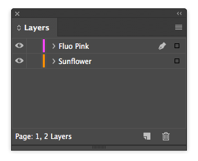 InDesign layers panel showing sunflower and pink layer